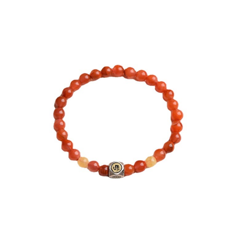 Wear FengShui 925 Sterling Silver Chinese Zodiac Natal Buddha Amulet Red Agate Amber Self-acceptance Bracelet