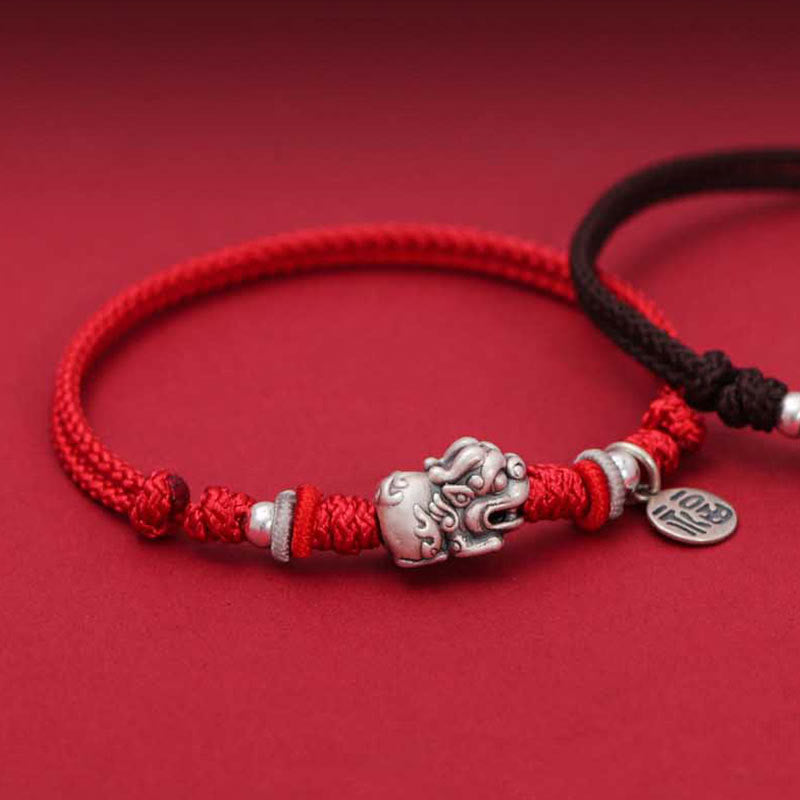 Wear FengShui 925 Sterling Silver PiXiu Fu Character Wealth Luck Handmade Braided Bracelet