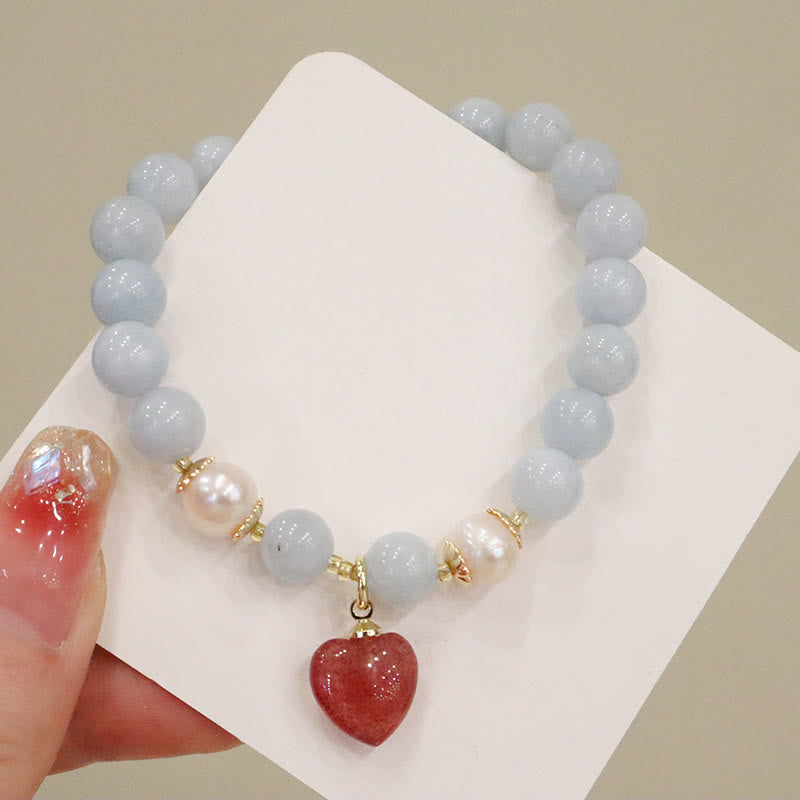 Wear FengShui Natural Aquamarine Chalcedony Serenity Rabbit Gourd Cat Charm Bracelet