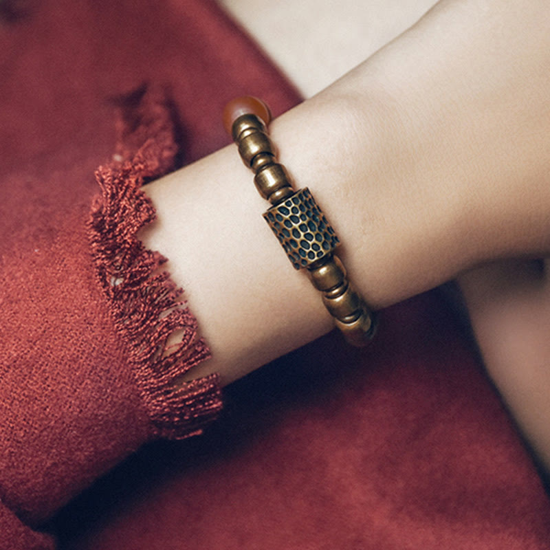 Wear FengShui Tibetan Red Agate Green Agate Copper Confidence Fortune Bracelet