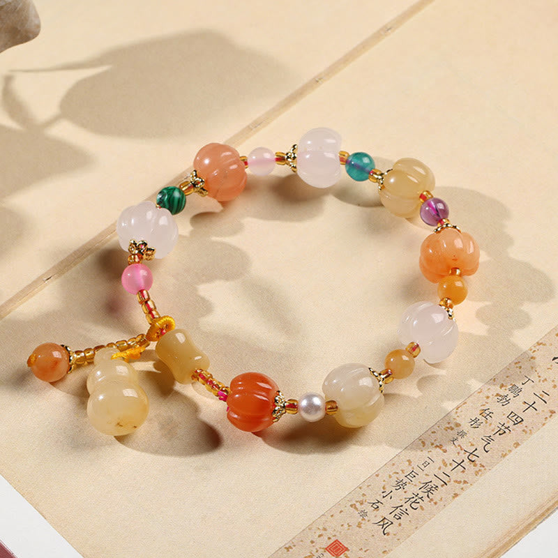 Wear FengShui Natural Golden Silk Jade Crystals Gourd Pixiu Pumpkin Beads Wealth Charm Bracelet