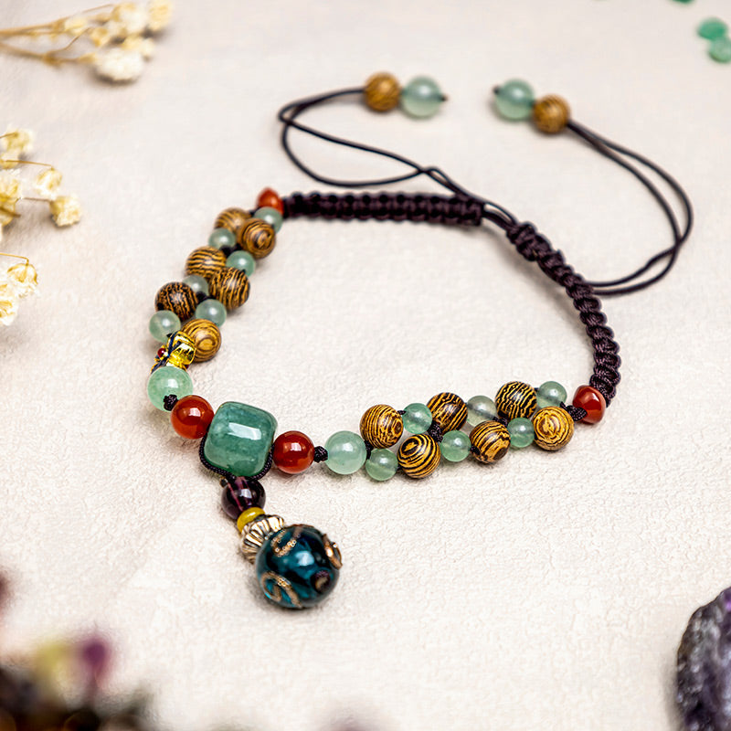 Wear FengShui Wenge Wood Green Aventurine Balance Protection Anklet