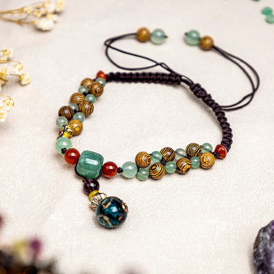 Wear FengShui Wenge Wood Green Aventurine Balance Protection Anklet