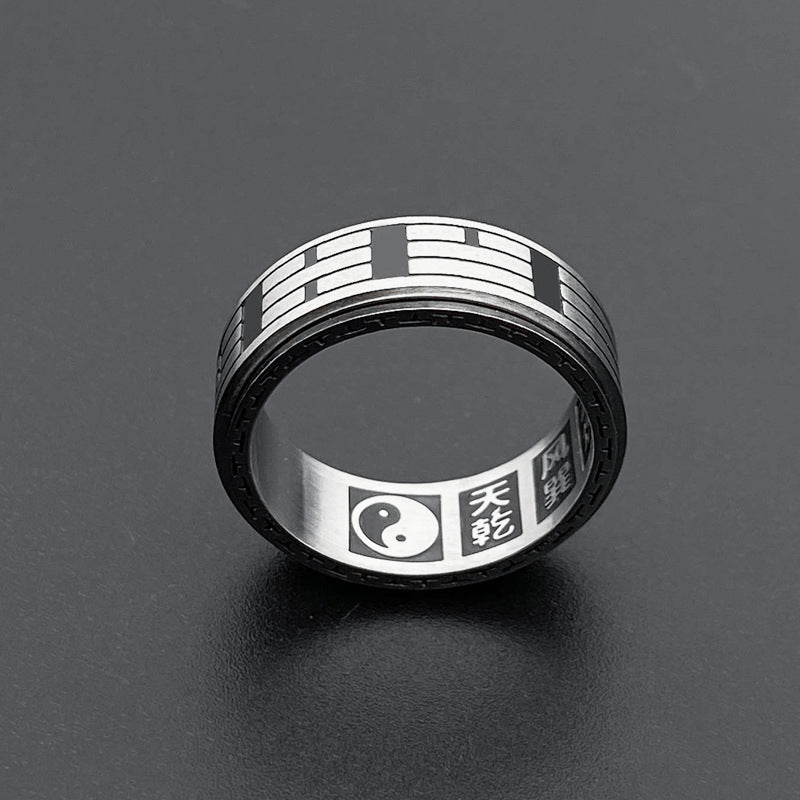 Wear FengShui Bagua Yin Yang Titanium Steel Balance Rotatable Ring