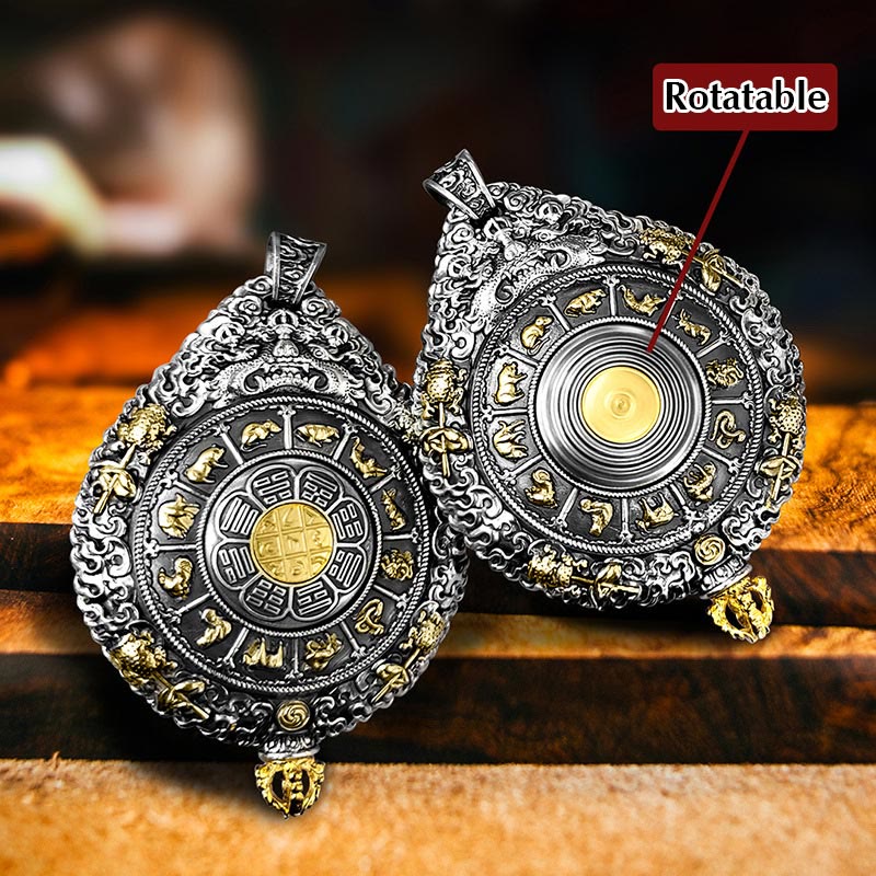 Wear FengShui Chinese Zodiac Natal Buddha Thangka Nine Palaces Eight Diagrams Wealth Rotatable Necklace Pendant