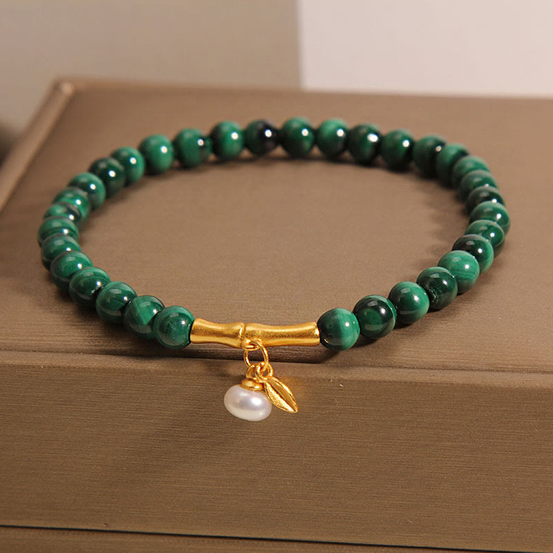 Wear FengShui Natural Malachite Pearl Lucky Bamboo Anti-Anxiety Bracelet