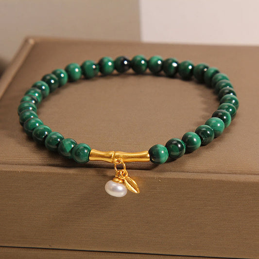 Wear FengShui Natural Malachite Pearl Lucky Bamboo Anti-Anxiety Bracelet