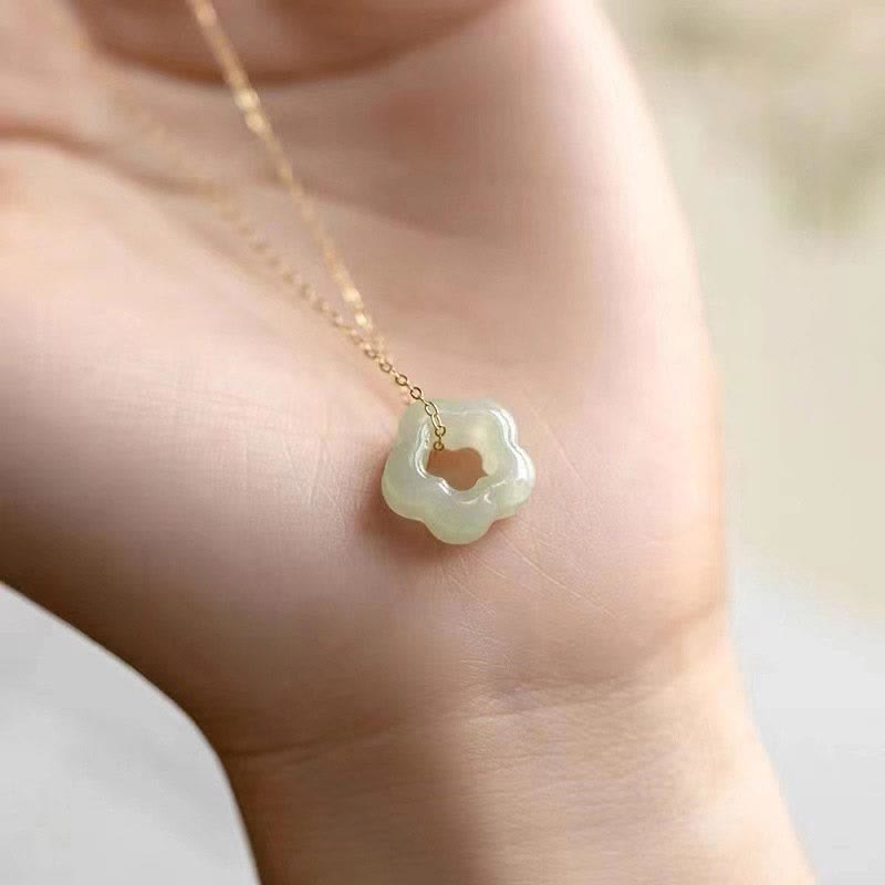 Wear FengShui Dainty Hetian Jade Cyan Jade Luck Floral Charm Necklace Pendant