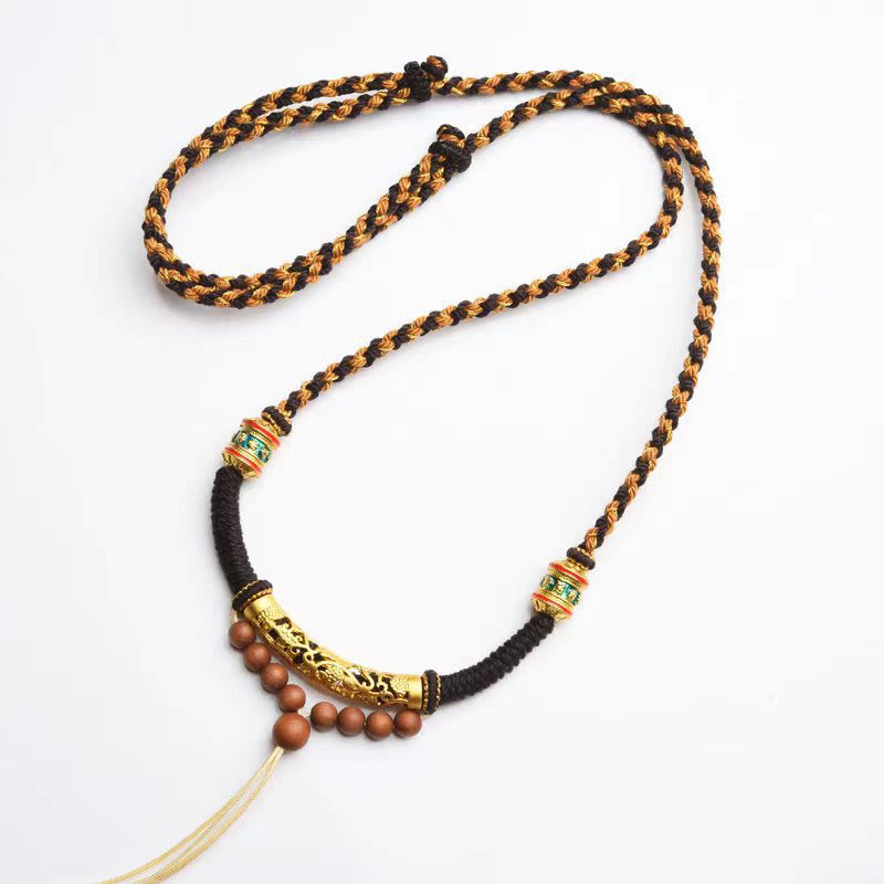 Wear FengShui Tibetan Handmade King Kong Knot Om Mani Padme Hum Prayer Wheel String Necklace Pendant