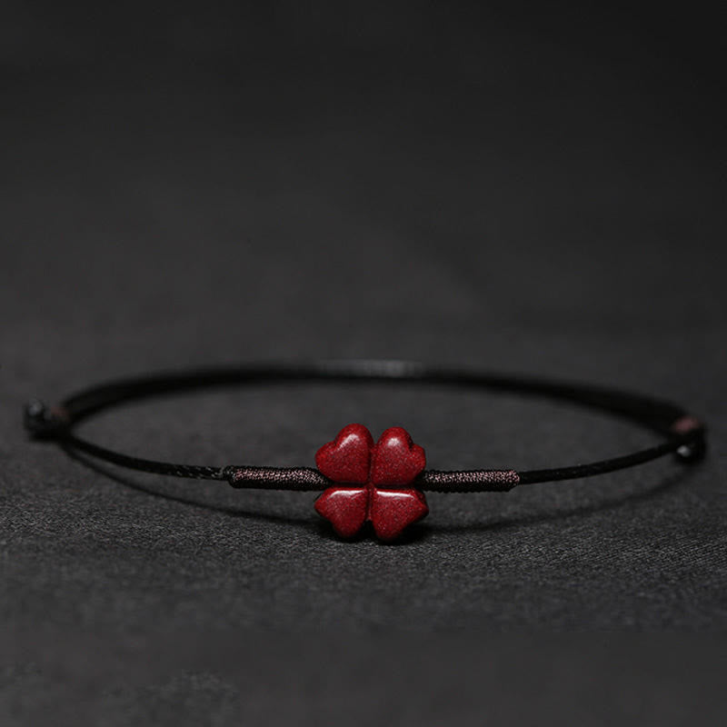Wear FengShui Handmade Plum Blossom Four Leaf Clover PiXiu Lotus Koi Fish Cinnabar Blessing Braid Bracelet