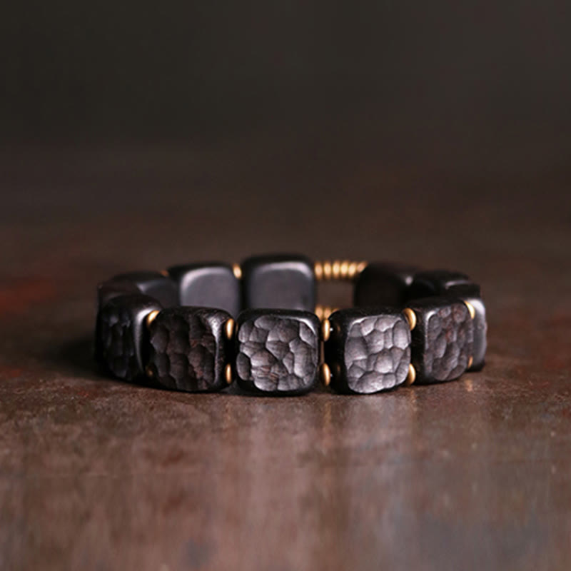 Wear FengShui Retro Ebony Wood Texture Style Copper Peace Balance Bracelet