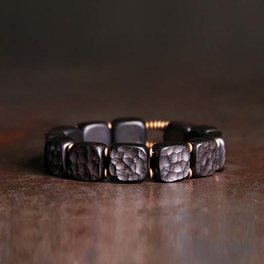 Wear FengShui Retro Ebony Wood Texture Style Copper Peace Balance Bracelet