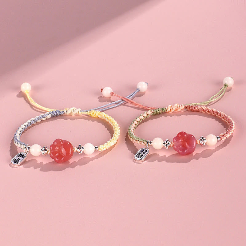 Wear FengShui Yanyuan Agate Cat Claw Paw White Bodhi Seed Fu Character Positive Braided Rope Bracelet