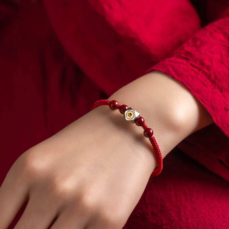 Wear FengShui 925 Sterling Silver Chinese Zodiac Natal Buddha Cinnabar Calm Bracelet