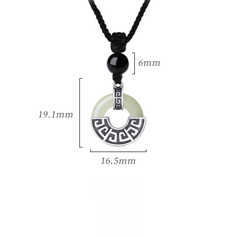 Wear FengShui 925 Sterling Silver Natural Hetian Jade Peace Buckle Prosperity Necklace Pendant