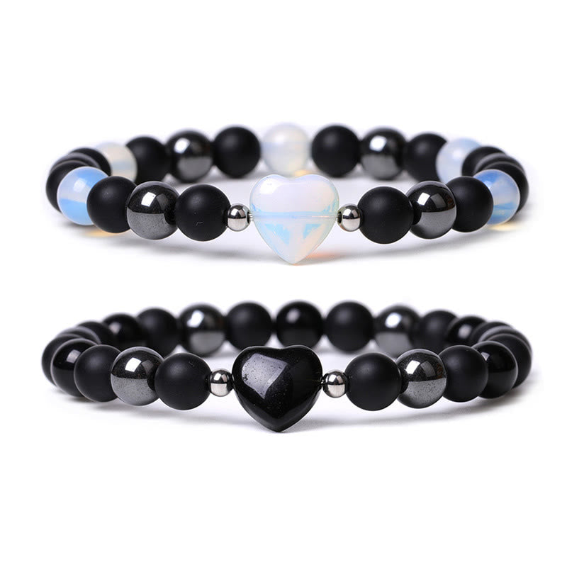 Wear FengShui Black Onyx Tiger Eye Stone Crystal Love Heart Protection Bracelet