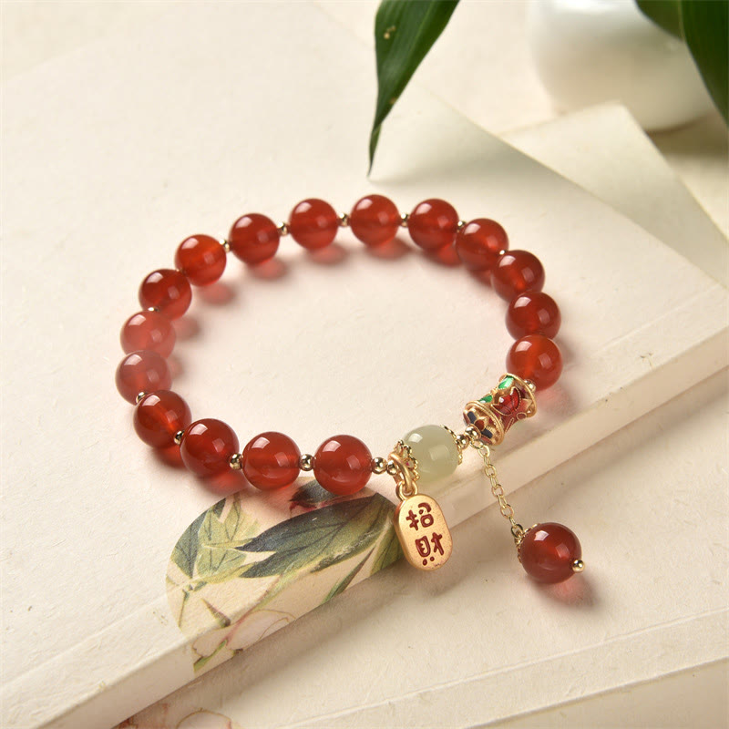 Wear FengShui Natural Red Agate Jade Confidence Fortune Blessing Charm Bracelet