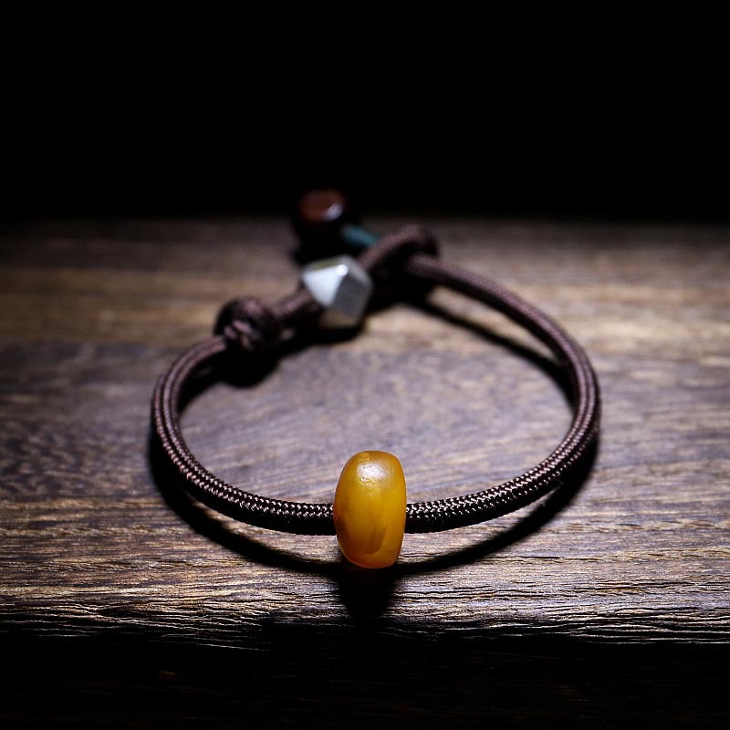 Wear FengShui 925 Sterling Silver Chinese Zodiac Natal Buddha Natural Amber Clear Anxiety Bracelet