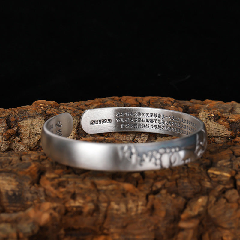 Wear FengShui 999 Sterling Silver Buddha Head Heart Sutra Serenity Bracelet Bangle