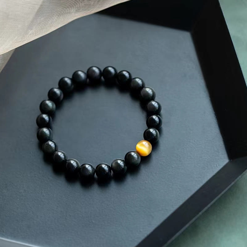 Wear FengShui Natural Rainbow Obsidian Tiger Eye Positive Love Bracelet
