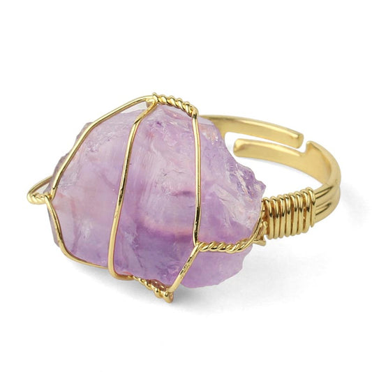 Wear FengShui Natural Crystal Gemstone Amethyst Adjustable Ring