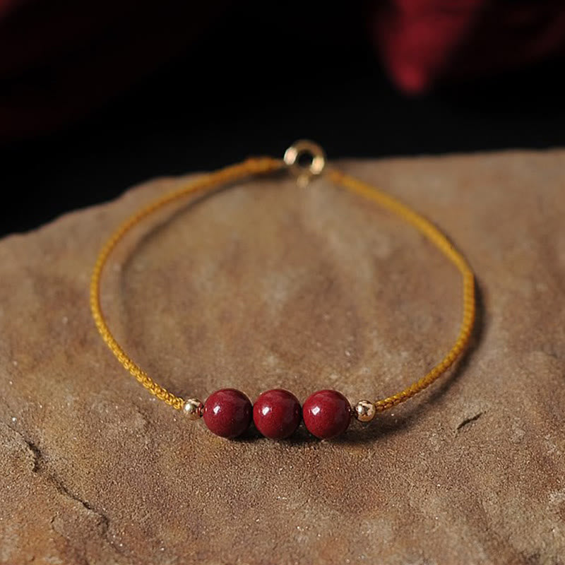 Wear FengShui 14K Gold Plated Natural Cinnabar Blessing String Braided Bracelet