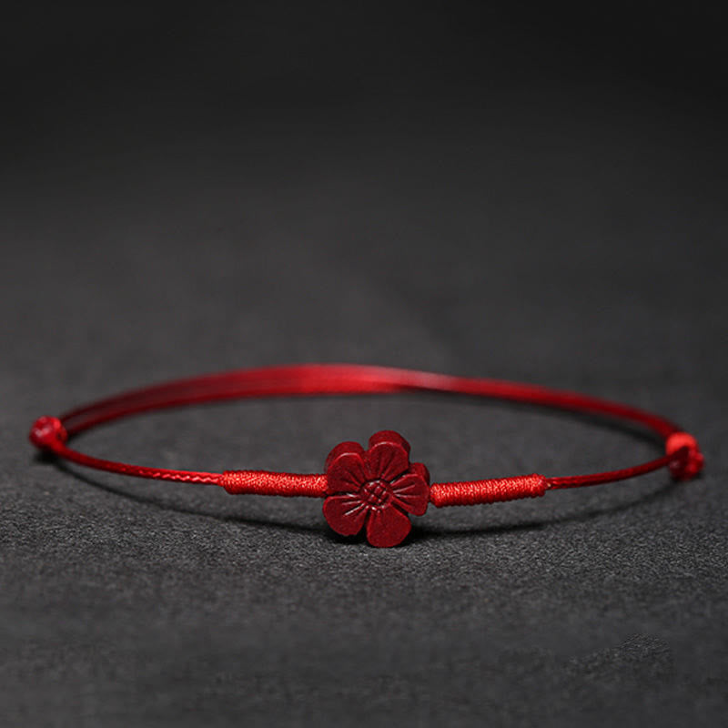 Wear FengShui Handmade Plum Blossom Four Leaf Clover PiXiu Lotus Koi Fish Cinnabar Blessing Braid Bracelet