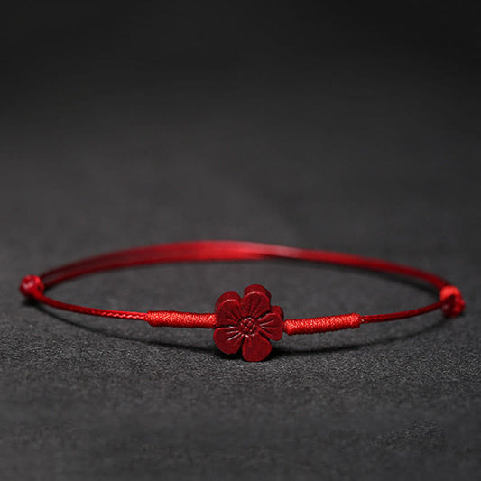 Wear FengShui Handmade Plum Blossom Four Leaf Clover PiXiu Lotus Koi Fish Cinnabar Blessing Braid Bracelet