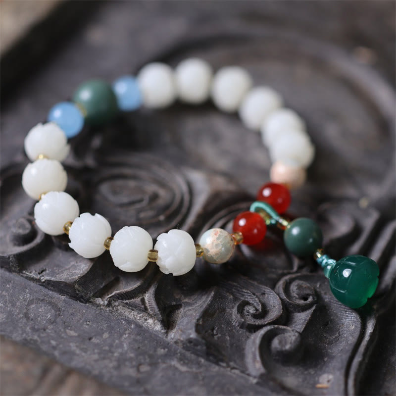 Wear FengShui Bodhi Seed Lotus Bead Carved Peace Harmony Bracelet