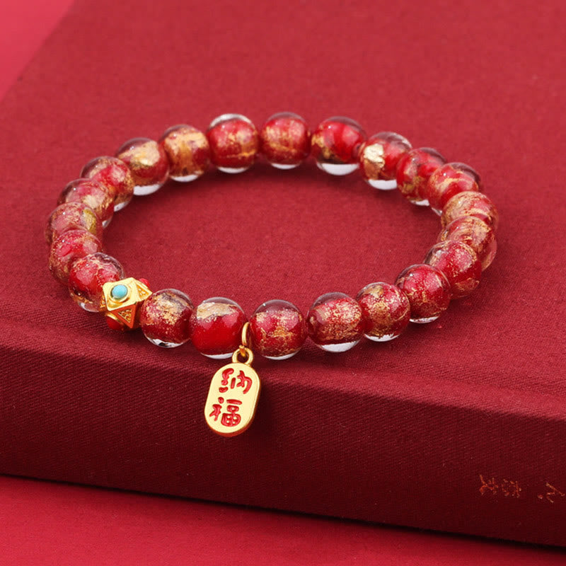Wear FengShui Tibetan Incense Ash Liuli Glass Bead Lucky Fortune Fu Character Charm Bracelet