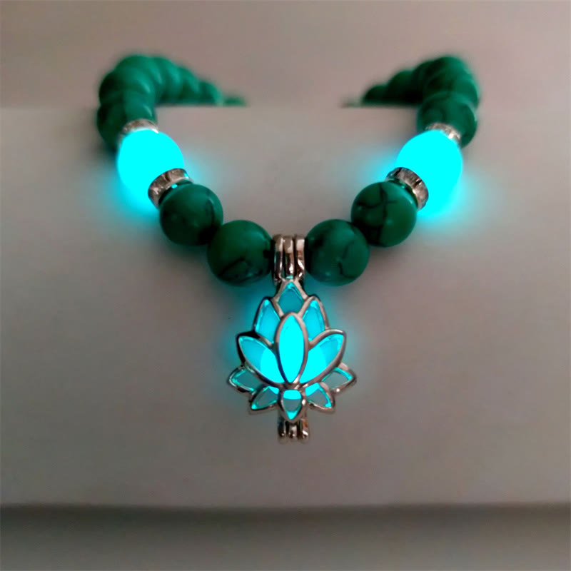 Wear FengShui Tibetan Turquoise Glowstone Luminous Bead Lotus Protection Bracelet