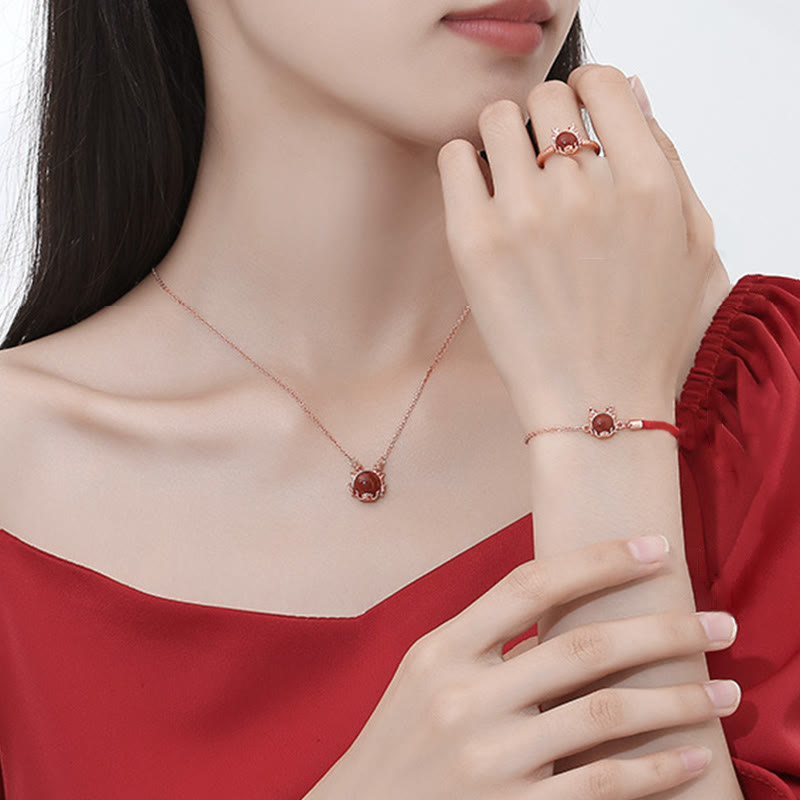 ❗❗❗A Flash Sale- Wear FengShui 925 Sterling Silver Year of the Dragon Cinnabar Red Agate Dragon Protection Bracelet Necklace Pendant Earrings Ring