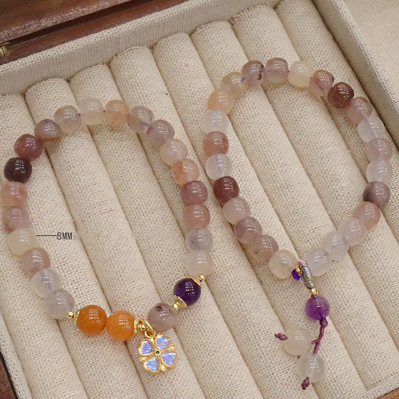 Wear FengShui Natural Purple Golden Silk Jade Violet Flower Bead Charm Wealth Bracelet