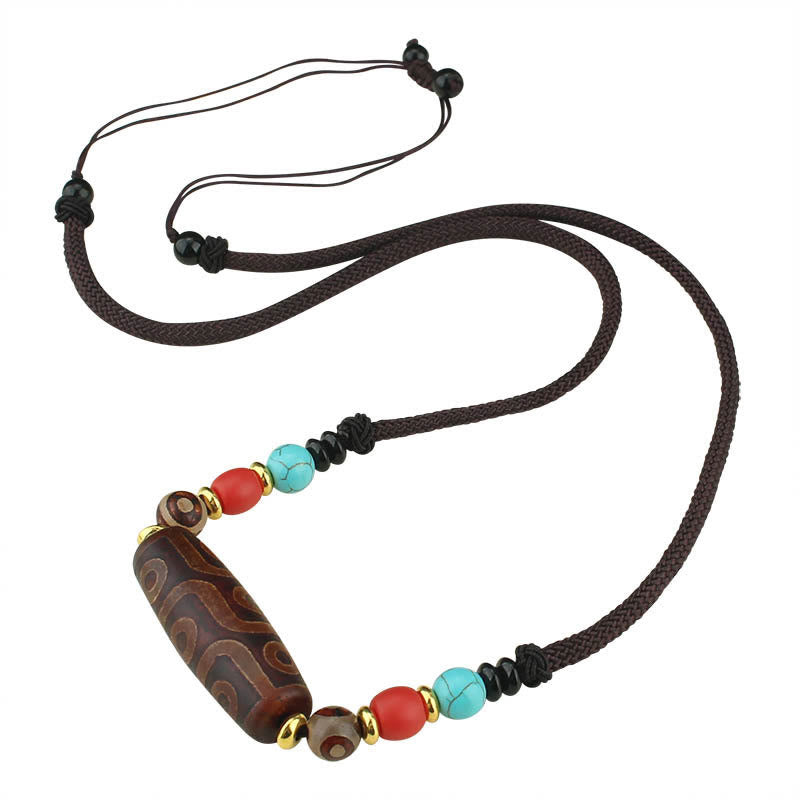 Wear FengShui Tibetan Nine-Eye Dzi Bead Three-eyed Dzi Bead Protection String Necklaces Pendant