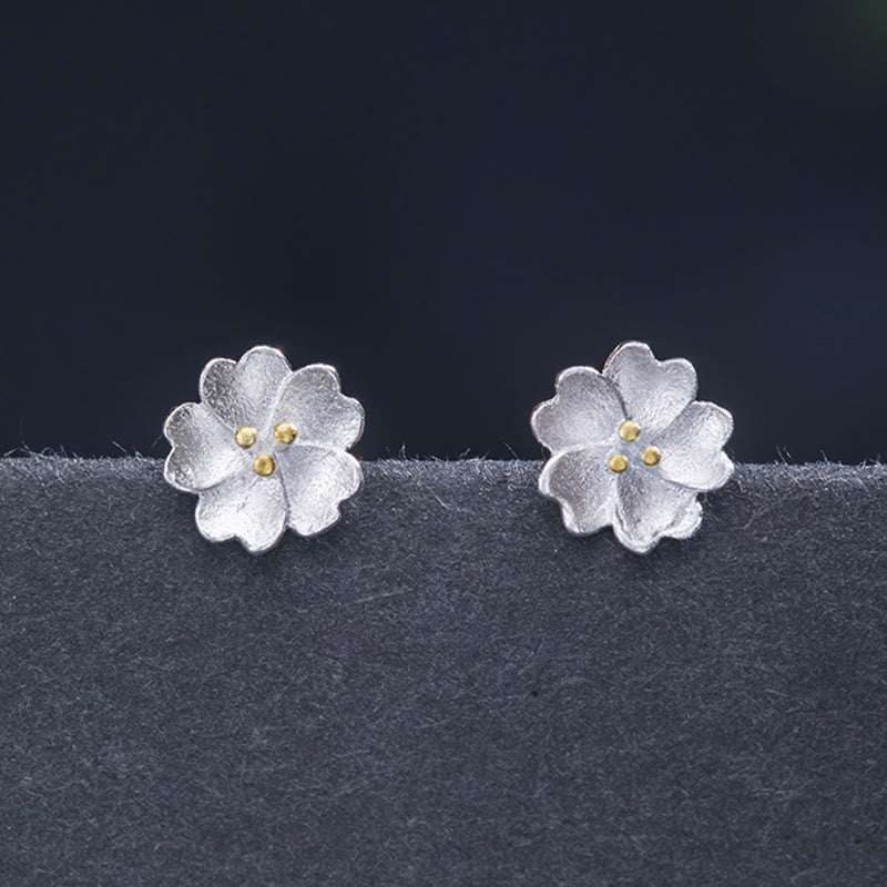 Wear FengShui 925 Sterling Silver Cherry Blossoms Floral Calm Stud Earrings