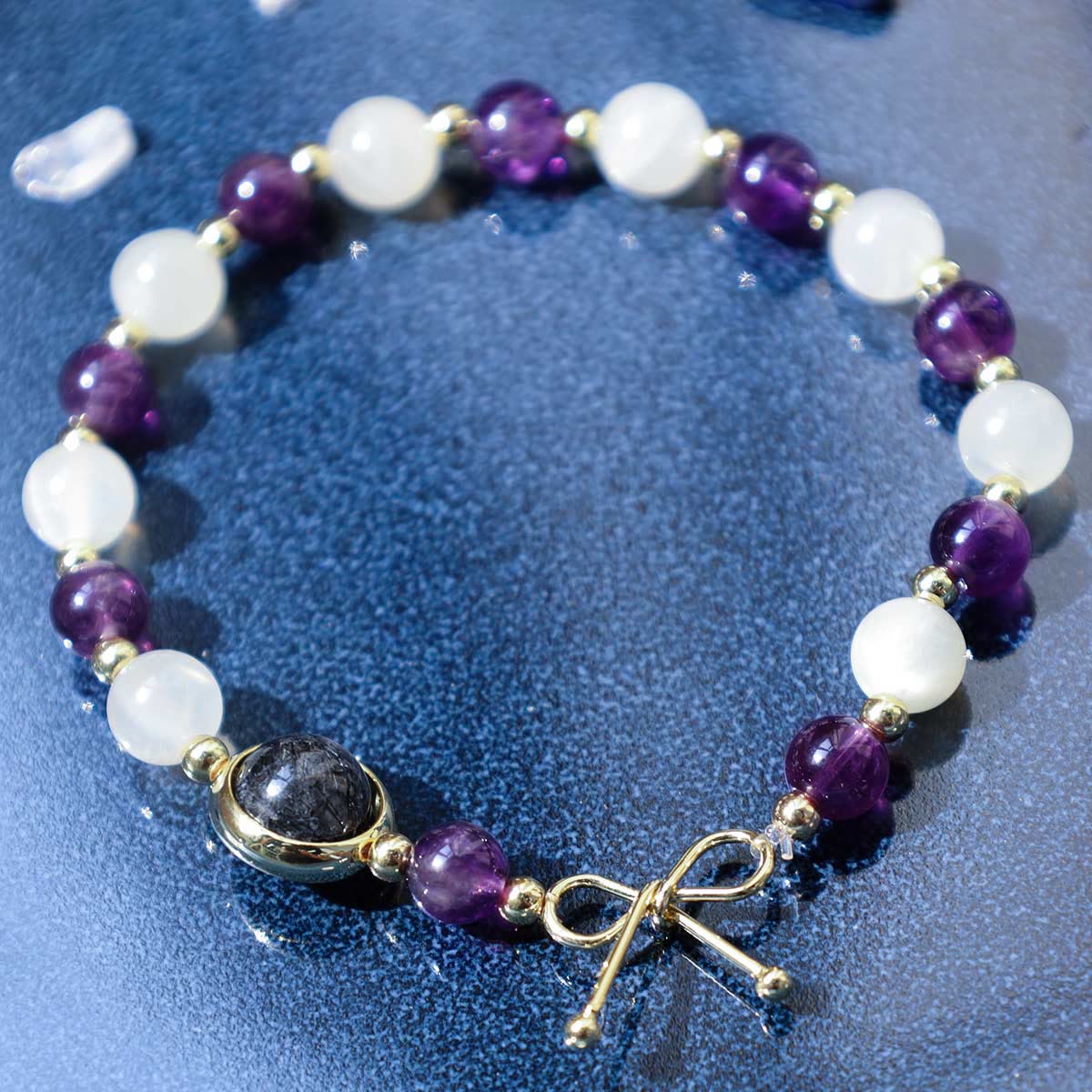 Wear FengShui Amethyst Cat Eye Black Rutilated Quartz Spiritual Bead Bracelet