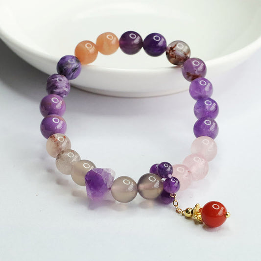 Wear FengShui Natural Amethyst Crystal Inner Peace Healing Bead Charm Bracelet