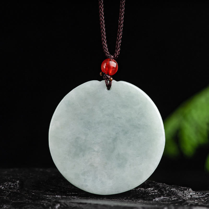 Wear FengShui Natural Jade Lotus Flower Carved Prosperity Necklace Pendant