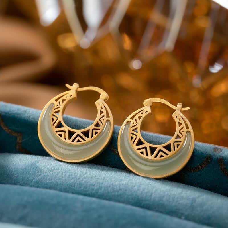 Wear FengShui Crescent Moon Jade Prosperity Drop Earrings