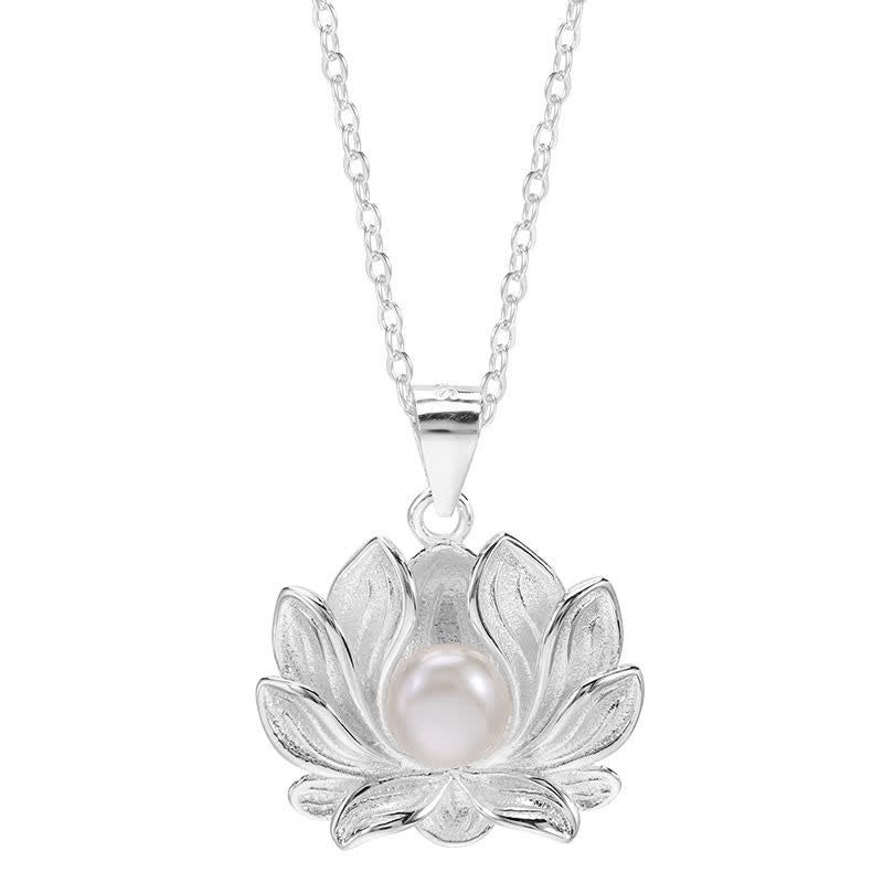 Wear FengShui 925 Sterling Silver Lotus Flower Pearl Wealth Necklace Pendant