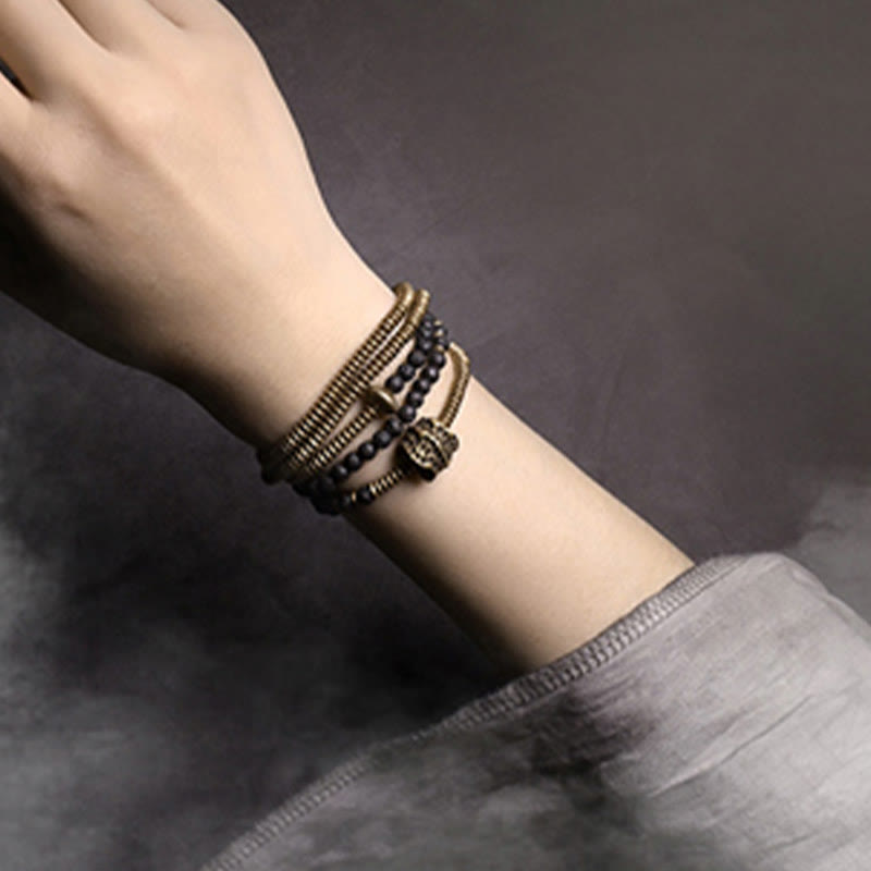 Wear FengShui Vintage Lava Rock Brass Copper Healing Multilayered Bracelet