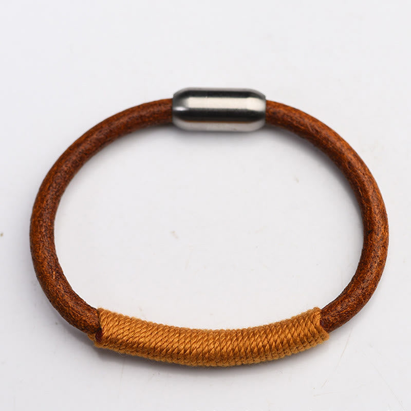 Wear FengShui Tibetan Leather Handmade Five Elements Luck Braid String Buckle Bracelet
