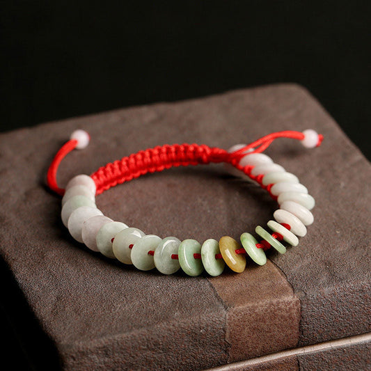 Wear FengShui Natural Round Jade Luck Red String Protection Bracelet