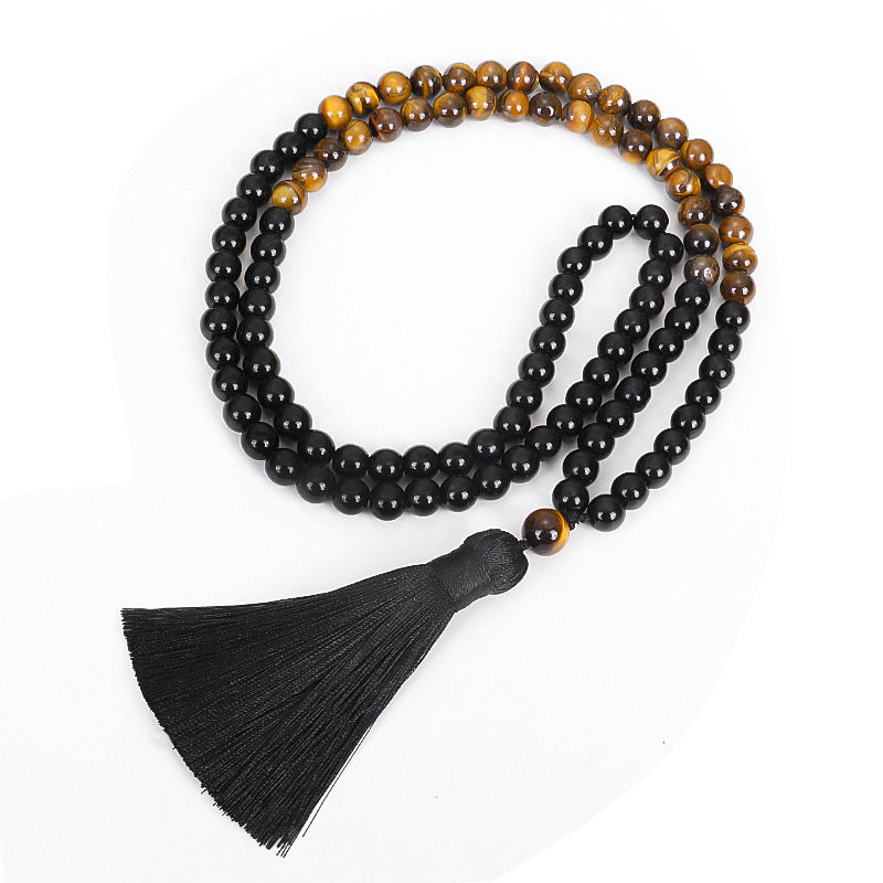 Wear FengShui Tibetan Black Onyx Tiger Eye Protection Necklace Mala Set