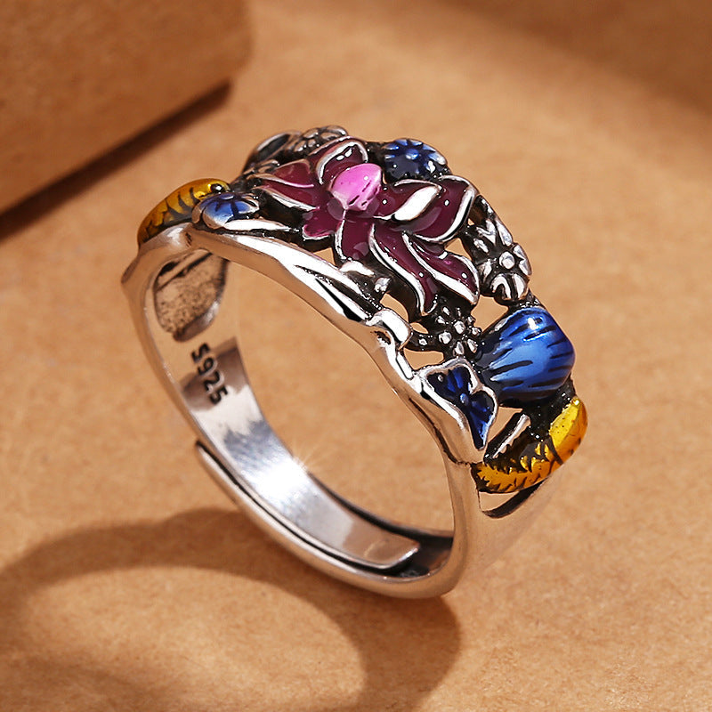 Wear FengShui Koi Fish Lotus Flower Leaf Design Luck Wealth Ring