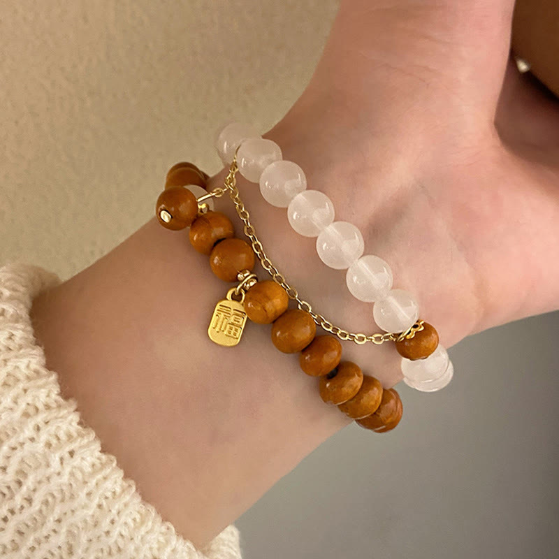 Wear FengShui Sandalwood Cat's Eye Fu Character Charm Protection Bracelet
