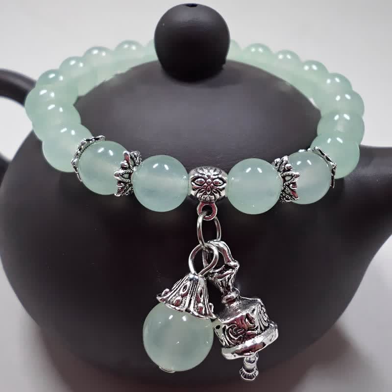 Wear FengShui Vintage Crystal Chalcedony Stone Energy Beaded Bell Charm Bracelet