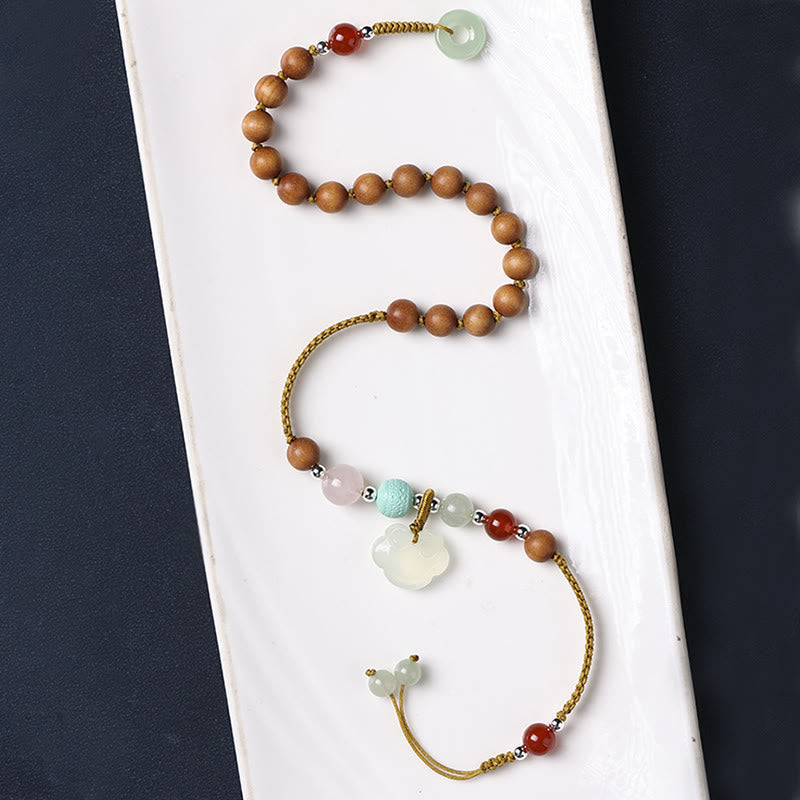 Wear FengShui Green Sandalwood Chalcedony Peace Buckle Charm Soothing Double Wrap Bracelet