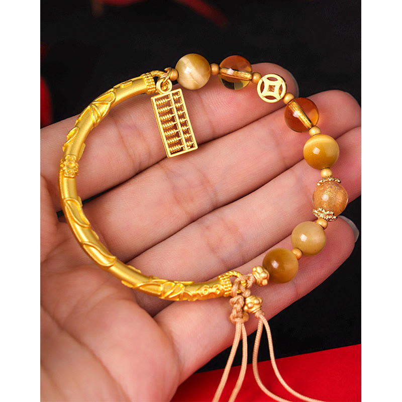 Wear FengShui Natural Tiger Eye Citrine Abacus Charm Protection Bracelet