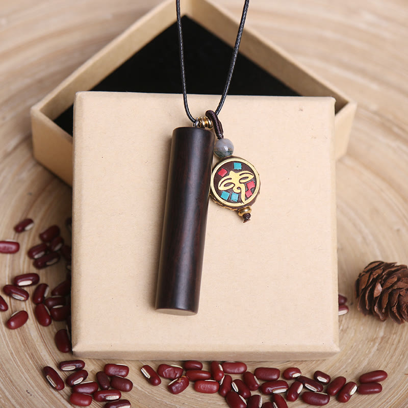 Wear FengShui Tibetan Ebony Wood Dzi Bead Peace Calm Necklace Pendant